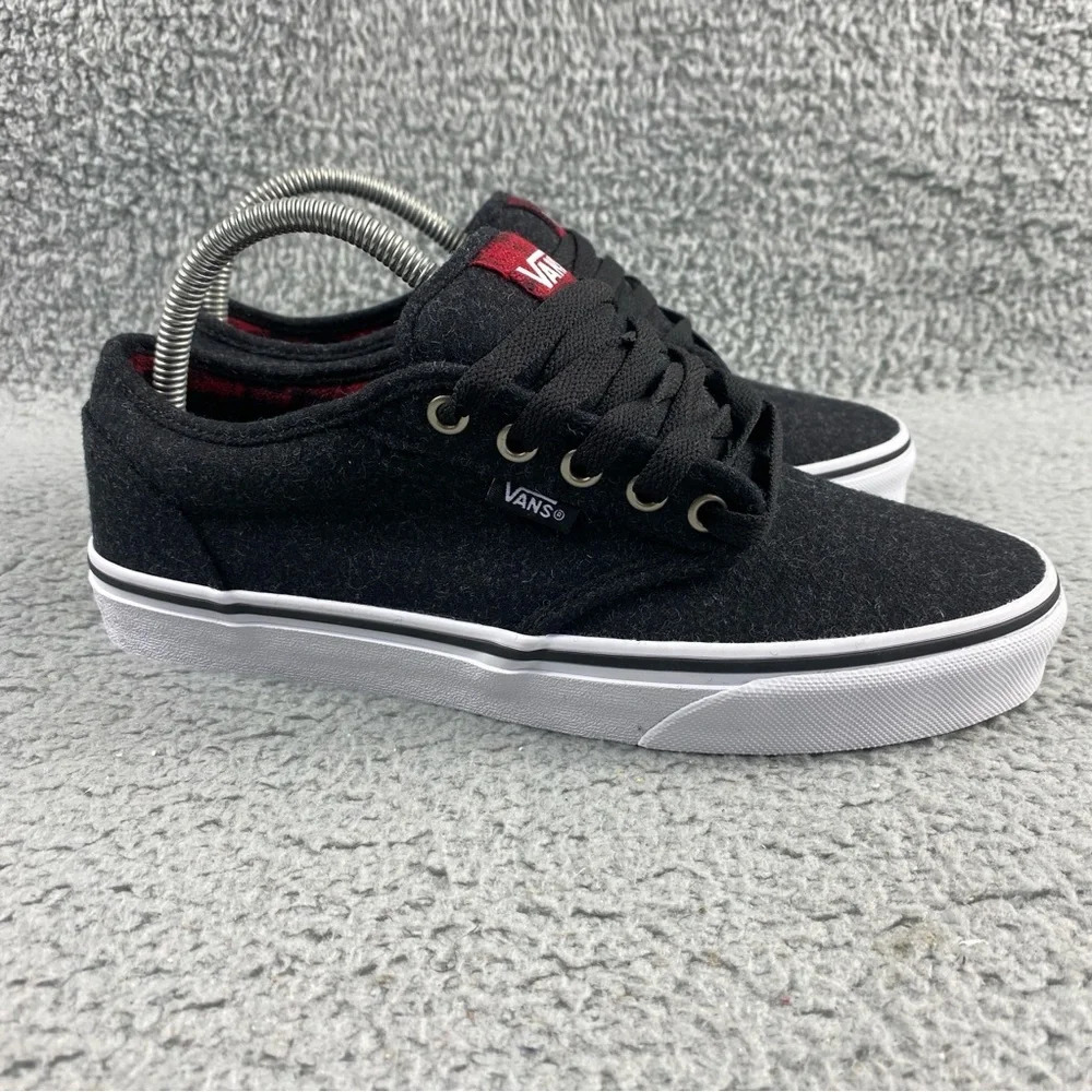 Vans Shoes Atwood Wool Plaid Mens Boys Size 7 Dark Grey Red Black Lace Up Padded - Picture 2 of 14